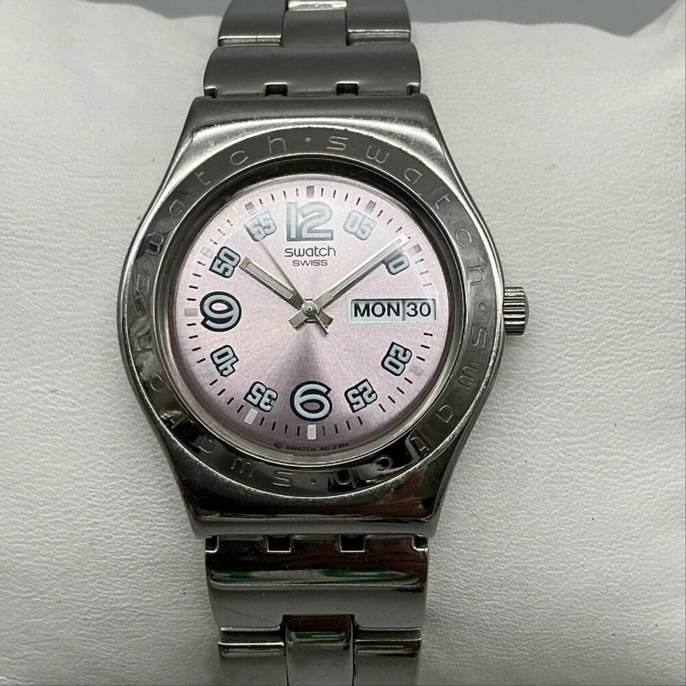 Swatch Irony Medium Ciel Clair Violet Womens Watch 33mm Steel New Battery 8.25